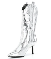 Guess Wurlie Metallic Snake Embossed Western Boots