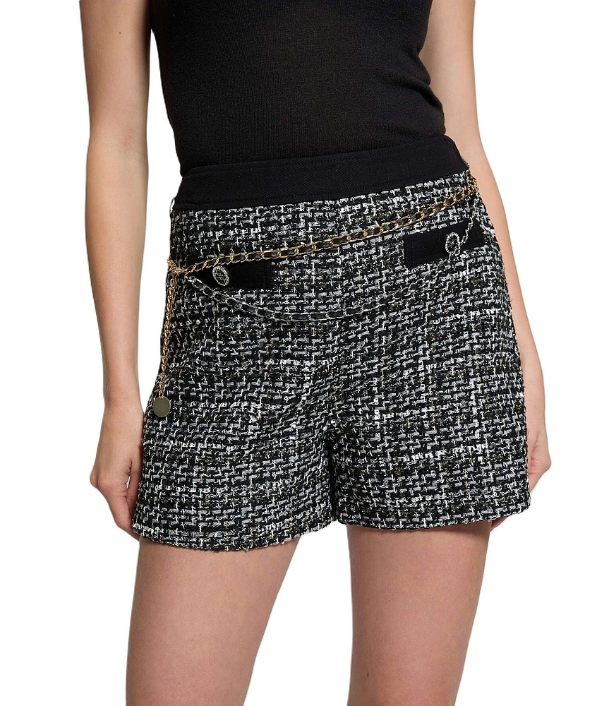 Guess Yvonne Mid Rise Mix Denim Tweed Shorts