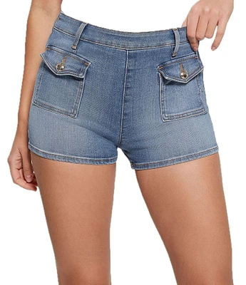 Guess Zelia High Rise Flap Pocket Denim Shorts