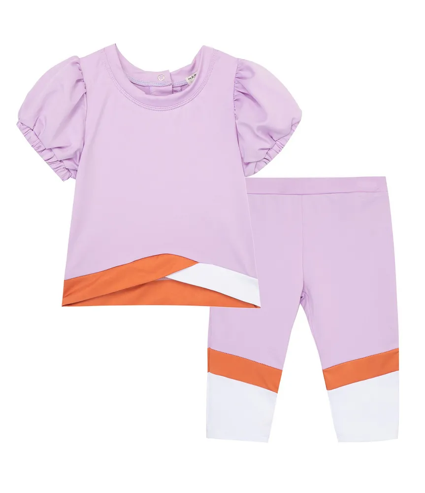 Habitual Baby Girls 12-24 Months Puffed-Sleeve Color Block Top & Matching Leggings Set