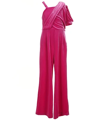 Habitual Big Girls Asymmetrical-Neckline Velour-Knit Jumpsuit