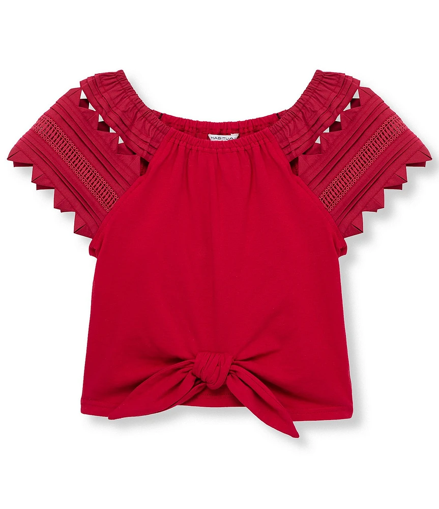 Habitual Big Girls 7-16 Embroidered-Sleeve Tie-Front Top