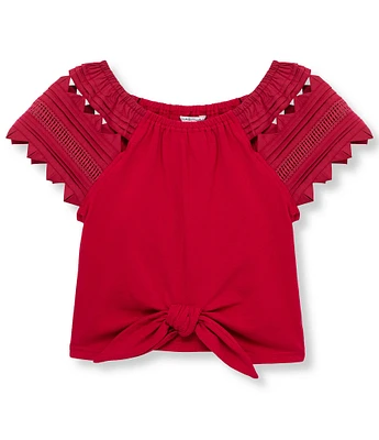 Habitual Big Girls 7-16 Embroidered-Sleeve Tie-Front Top