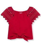 Habitual Big Girls 7-16 Embroidered-Sleeve Tie-Front Top