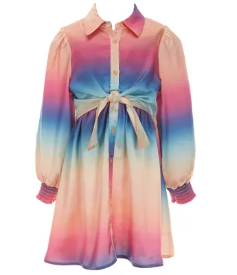 Habitual Big Girls 7-16 Long Sleeve Ombre Tie-Front Satin Dress