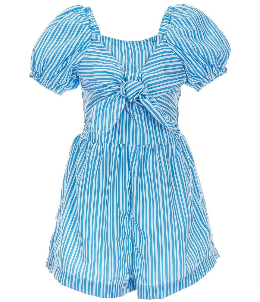 Habitual Big Girls 7-16 Puff Short Sleeve Tie Front Stripe Romper