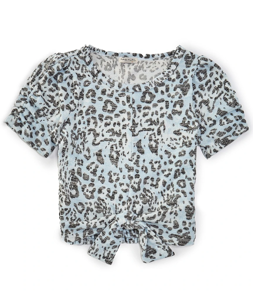 Habitual Big Girls 7-16 Short Sleeve Animal-Printed Faux Tie-Front Top