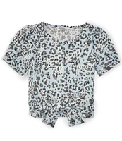 Habitual Big Girls 7-16 Short Sleeve Animal-Printed Faux Tie-Front Top