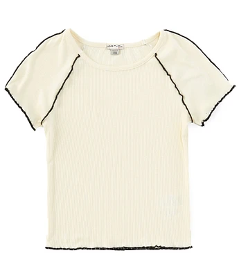 Habitual Big Girls 7-16 Short Sleeve Contrast Lettuce-Edging Top