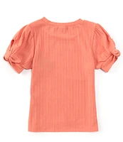 Habitual Big Girls 7-16 Short Sleeve Tie-Detailed Rib-Knit Top