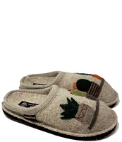 HAFLINGER Cactus Appliqued Wool Mule Slippers