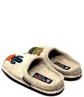 HAFLINGER Cactus Appliqued Wool Mule Slippers