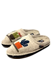 HAFLINGER Cactus Appliqued Wool Mule Slippers