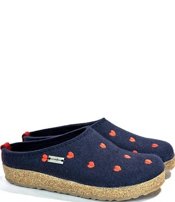 HAFLINGER Cuoricini Heart Embroidered Wool Felt Clogs