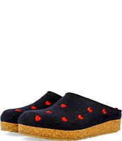 HAFLINGER Cuoricini Heart Embroidered Wool Felt Clogs