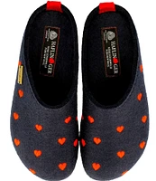 HAFLINGER Cuoricini Heart Embroidered Wool Felt Clogs