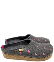 HAFLINGER Cuoricini Heart Embroidered Wool Felt Clogs