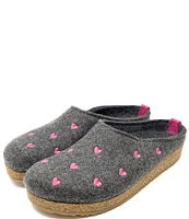 HAFLINGER Cuoricini Heart Embroidered Wool Felt Clogs