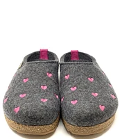 HAFLINGER Cuoricini Heart Embroidered Wool Felt Clogs