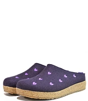 HAFLINGER Cuoricini Heart Embroidered Wool Felt Clogs