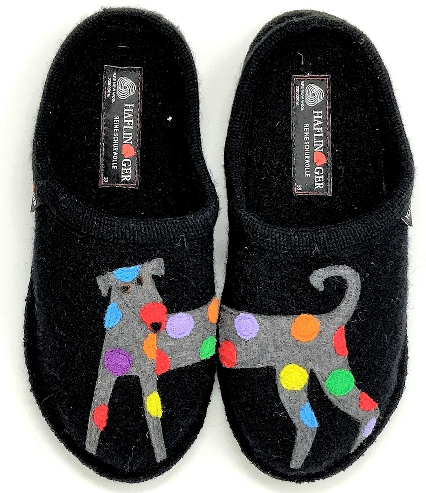 HAFLINGER Jack Dog Appliqued Wool Mule Slippers