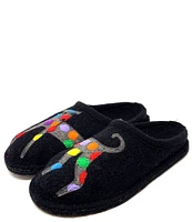 HAFLINGER Jack Dog Appliqued Wool Mule Slippers