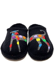 HAFLINGER Jack Dog Appliqued Wool Mule Slippers