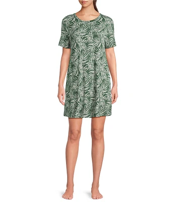 Half Moon by Modern Movement Camo Leaves Print Short Sleeve Round Neck Knit Lounge Dress