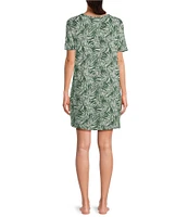 Half Moon by Modern Movement Camo Leaves Print Short Sleeve Round Neck Knit Lounge Dress