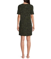 Half Moon by Modern Movement Layered Leaf Print Short Sleeve Round Neck Knit Lounge Dress