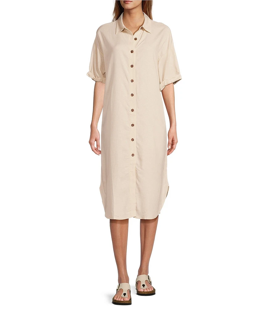 Half Moon by Modern Movement Short Sleeve Notch Collar Woven Button-Front Caftan