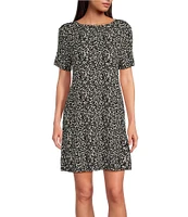 Half Moon by Modern Movement Textured Print Short Sleeve Knit Lounge Dress