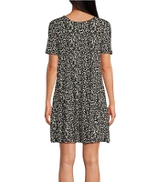 Half Moon by Modern Movement Textured Print Short Sleeve Knit Lounge Dress