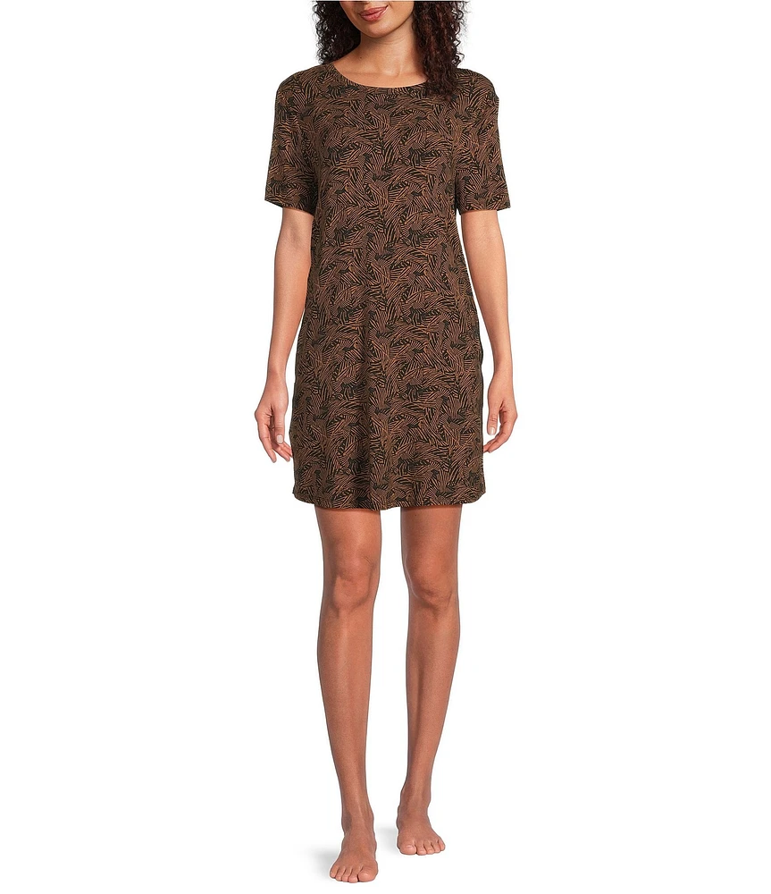 Half Moon by Modern Movement Zebra Print Short Sleeve Round Neck Knit Lounge Dress