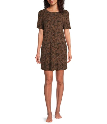 Half Moon by Modern Movement Zebra Print Short Sleeve Round Neck Knit Lounge Dress
