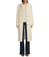 Halston Boucle Collared Single Breasted Coat