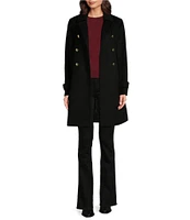 Halston Club Collar Double Breasted Wool Blend Walker Coat