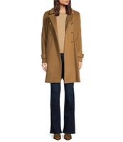 Halston Club Collar Double Breasted Wool Blend Walker Coat