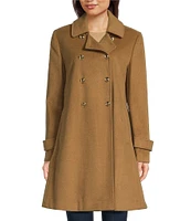 Halston Club Collar Double Breasted Wool Blend Walker Coat