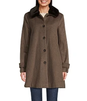 Halston Faux Fur Single Breasted Walker Coat