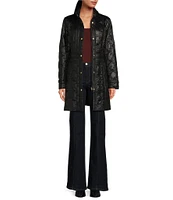 Halston Quilted Stand Collar Snap Front Coat