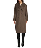 Halston Shawl Double Breasted Wool Blend Maxi Coat