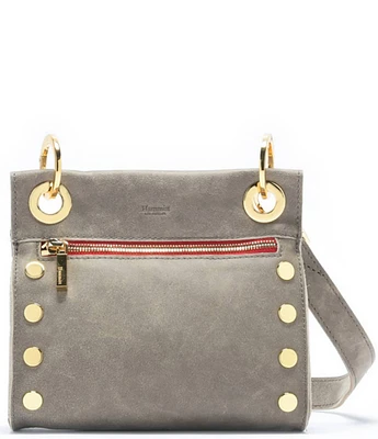 Hammitt Tony Grommet Pewter Studded Leather Red Zip Crossbody Bag