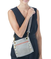 Hammitt Tony Grommet Pewter Studded Leather Red Zip Crossbody Bag