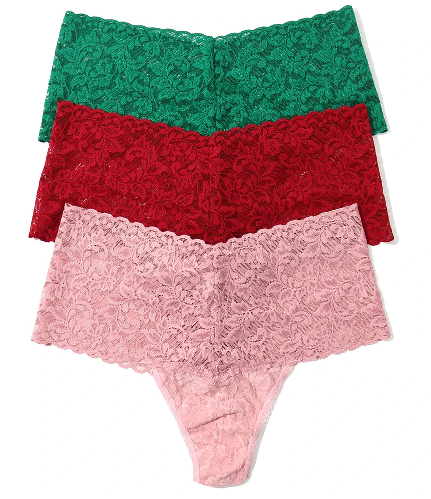 Hanky Panky Signature Lace Retro Thong Holiday 3-Pack