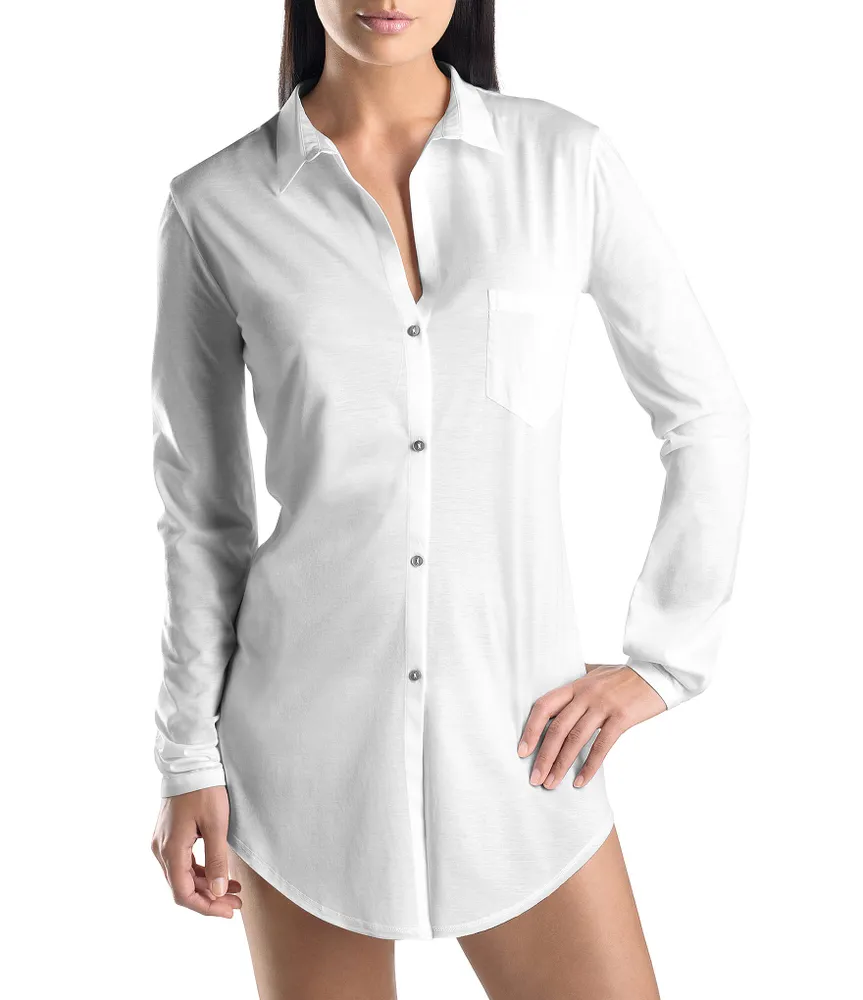 Hanro Deluxe Point Collar Long Sleeve Boyfriend Cotton Nightshirt