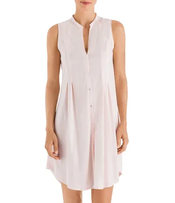 Hanro Deluxe Button Front V-Neck Sleeveless Cotton Nightgown