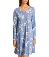 Hanro Floral Jersey Knit Long Sleeve V-Neck Nightgown