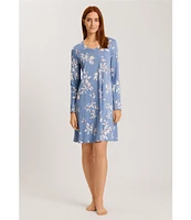 Hanro Floral Jersey Knit Long Sleeve V-Neck Nightgown