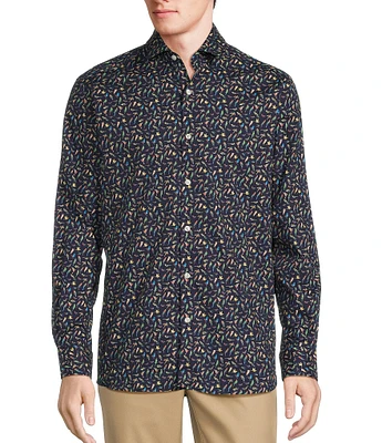 Hart Schaffner Marx Botanica Collection Long Sleeve Spread Collar Bird Print Italian Sport Shirt